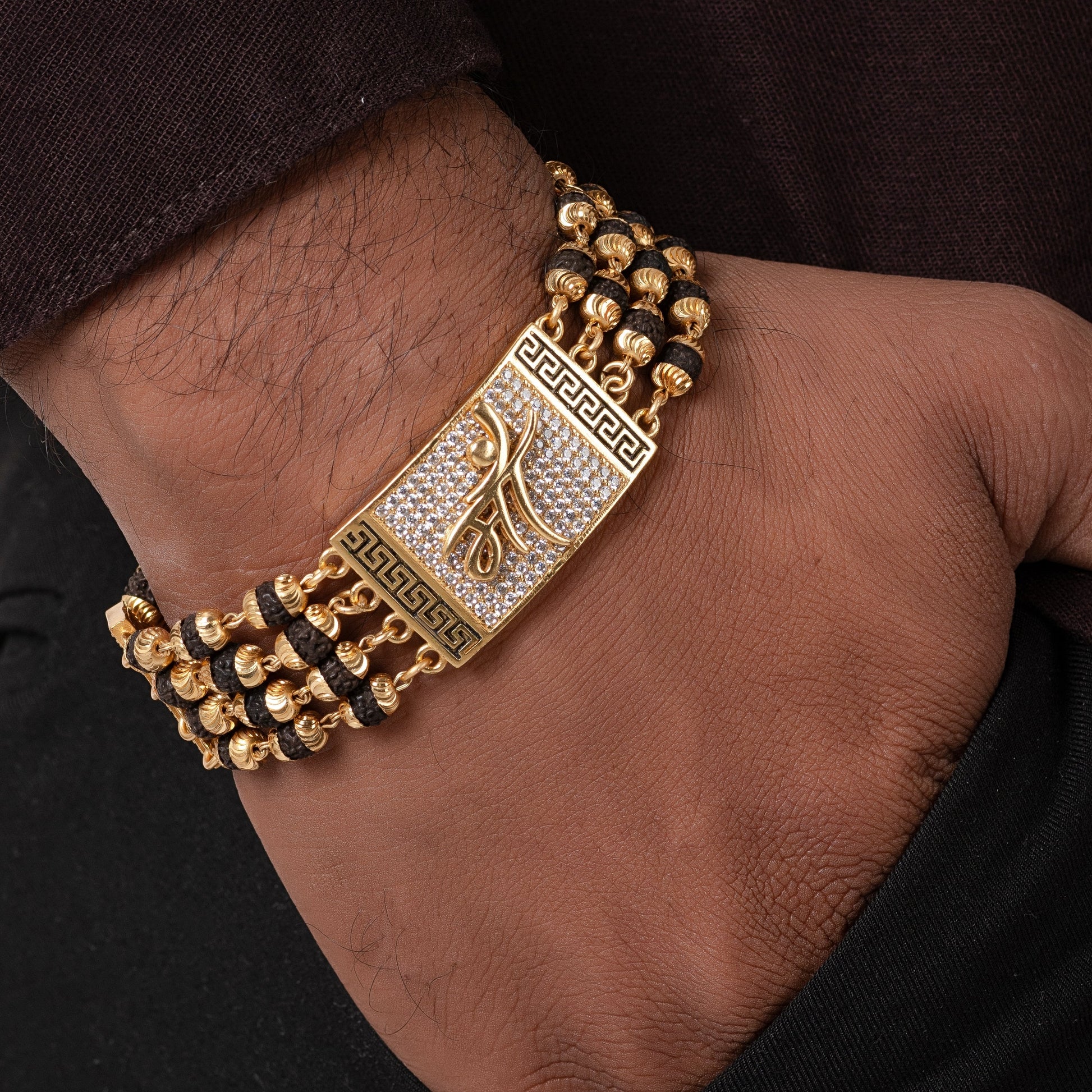 Maa Design High-quality Gold Plated Line Rudraksha Bracelet For Men