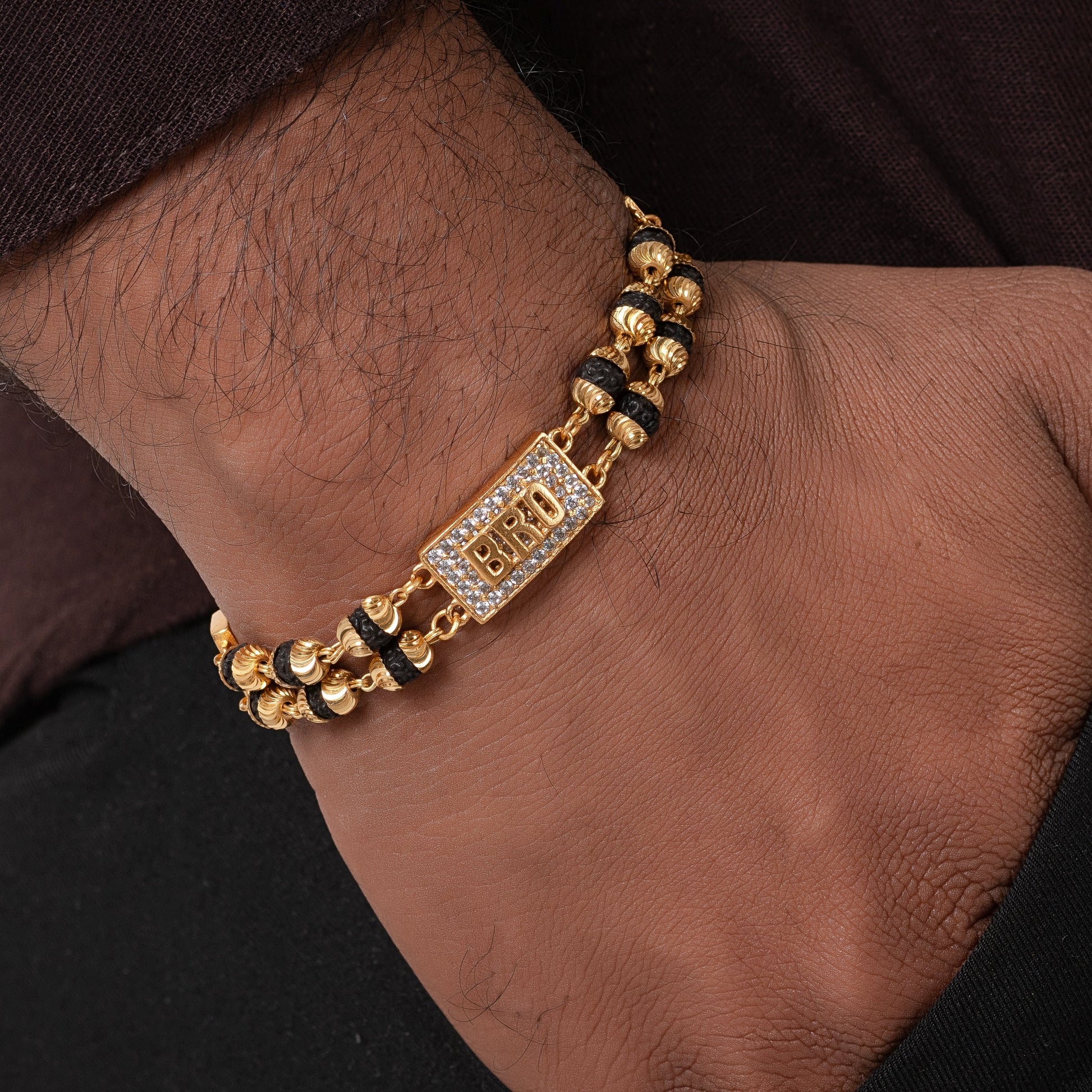 Bro Design High-quality Gold Plated Line Rudraksha Bracelet For Men