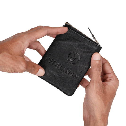 Even Bi-Fold Pattern Men's Leather Black Wallet