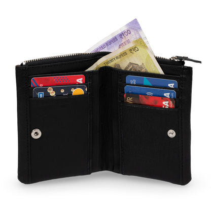 Even Bi-Fold Pattern Men's Leather Black Wallet