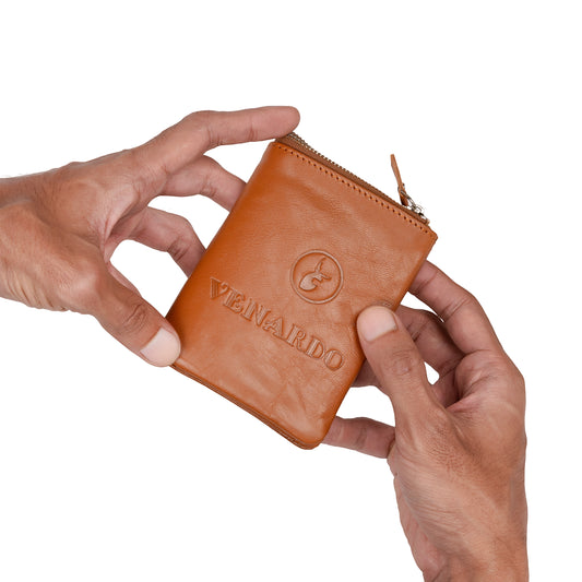 Even Bi-Fold Pattern Men's Leather Tan Wallet