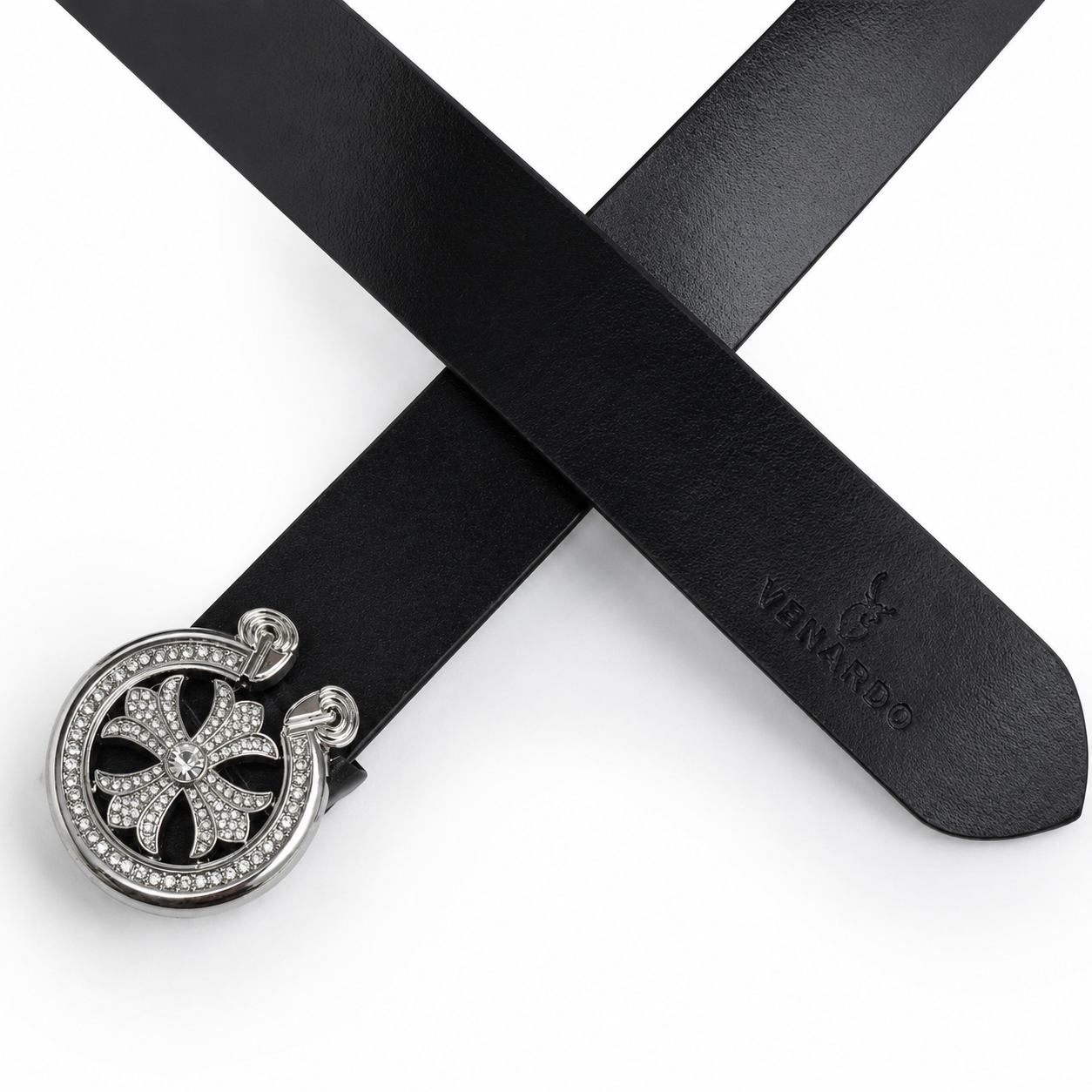 Elaris diamond Black Genuine Leather Belt