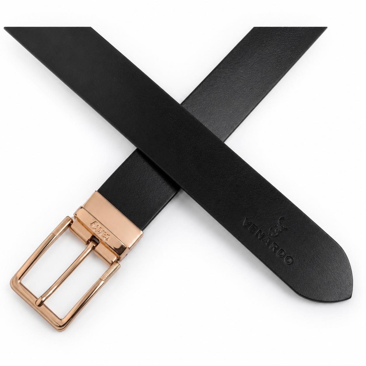Rovento Black Genuine Leather Belt